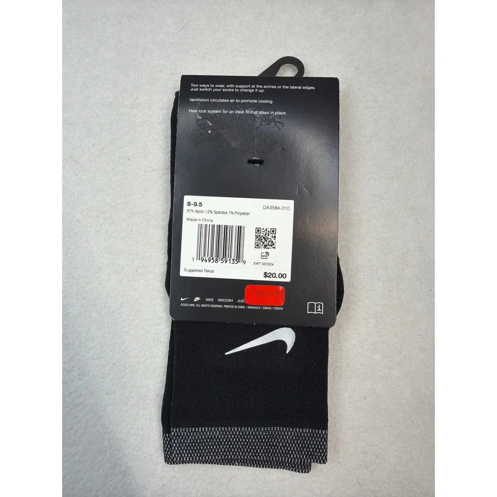 Nike Spark Lightweight Crew Socks Black Women 9.5-11 Men 8-9.5 NWT